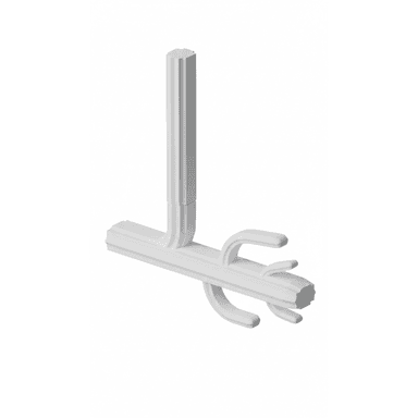 A minimalist, wall-mounted coat rack rendered in a uniform white finish. It features a vertical rectangular mounting post that connects to a horizontal bar, from which multiple curved hooks extend. Both the vertical post and the horizontal bar are adorned with a fluted or paneled design, giving the object a sculptural and architectural quality. The hooks are smoothly curved and rounded, designed to hold garments or accessories. — 3D model (AI enhanced source)