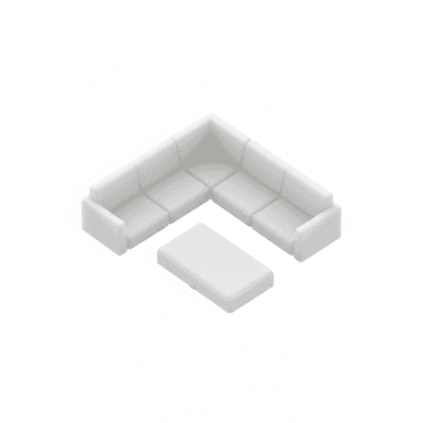 A miniature, simplified model of an L-shaped modular sectional sofa in white, paired with a matching rectangular coffee table, depicted against a white background. — 3D model (AI enhanced source)