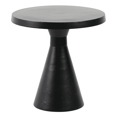 A small, round-top table with a distinctive conical pedestal base, entirely finished in matte black. The surface appears slightly textured. — 3D model (AI enhanced source)