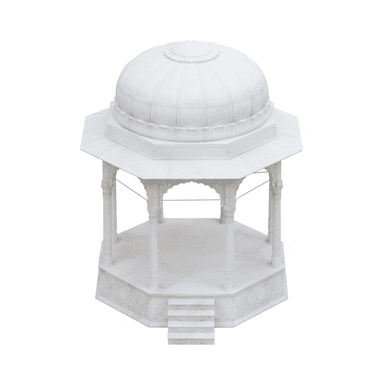 A white marble gazebo with a domed roof, octagonal base, and ornate carvings. It features decorative pillars supporting the roof structure and a small set of stairs leading to the platform. — 3D model (AI enhanced source)