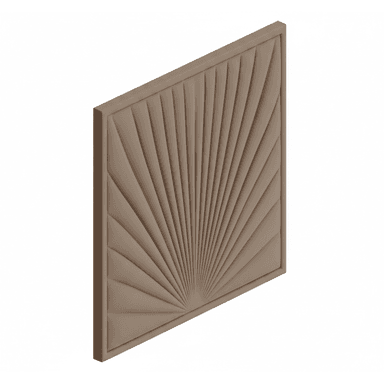A rectangular decorative panel featuring a three-dimensional relief pattern resembling a sunburst or fan. The pattern originates from a single point in the bottom left corner and radiates outwards, creating a textured surface. The panel is framed by a simple, flat border. The color is a matte, light brown or taupe. — 3D model (AI enhanced source)