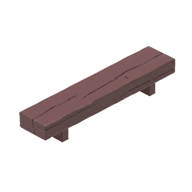 A sturdy, rectangular bench with a rustic aesthetic, featuring a thick, solid-looking seat supported by two simple block legs. — 3D model (AI enhanced source)