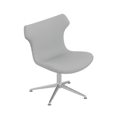 A modern grey upholstered chair with a contoured backrest and seat, mounted on a polished metallic four-star swivel base. — 3D model (AI enhanced source)