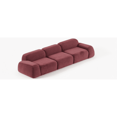A modular sofa with a plush, textured upholstery. The sofa consists of multiple distinct sections that can be arranged in various configurations. Each section has a rounded, continuous form, suggesting a soft and inviting design. The armrests and backrests are integrated into the overall structure with soft, curved edges, and the seat cushions are plump and well-defined. — 3D model (AI enhanced source)