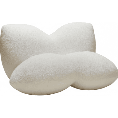 A modern, amorphous armchair with a textured, off-white upholstery. The design features soft, rounded curves that form a sculptural silhouette, suggesting a focus on organic shapes and comfort. The piece appears to be a single unit with no visible legs, implying a low-profile design or a hidden base. — 3D model (AI enhanced source)