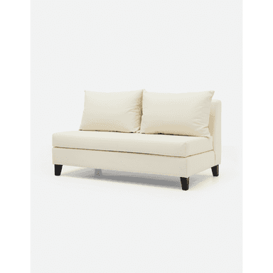 A cream-colored, armless two-seater upholstered seating unit, likely a component of a larger sectional sofa, featuring two back cushions and four tapered black wooden legs. — 3D model (AI enhanced source)
