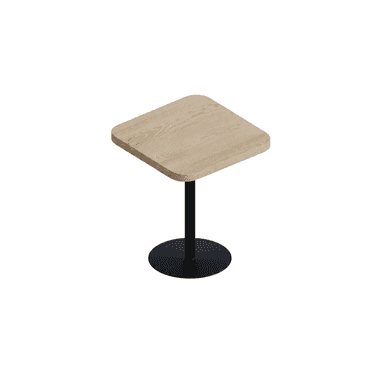 A modern side table featuring a light wood square top with rounded corners, supported by a black cylindrical pedestal base with a circular foot. The design is minimalist and contemporary. — 3D model (AI enhanced source)