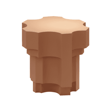 A modern accent table with a stepped, geometric design. The top surface is octagonal with inward curved edges, and the body consists of stacked cylindrical segments that decrease in diameter towards the base, also featuring curved cutouts. The overall form is sculptural and contemporary. — 3D model (AI enhanced source)