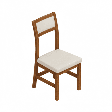 A contemporary dining chair featuring a light brown wooden frame and light-colored upholstered seat and backrest. The design is characterized by clean lines and a gently curved back. — 3D model (AI enhanced source)