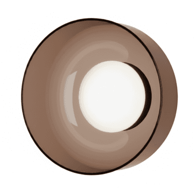 A modern circular wall light fixture featuring a translucent brown-tinted outer diffuser and a central illuminated opaque white disc. The design is sleek and minimalist. — 3D model (AI enhanced source)