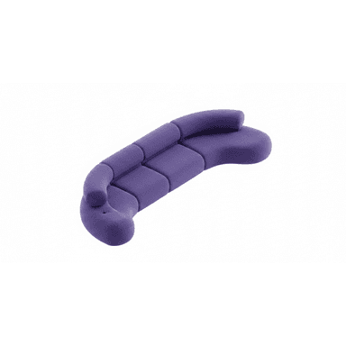 A modular, curved sofa with a vibrant purple upholstery. The sofa is composed of several individual, rounded sections that connect to form a continuous seating unit. Each section features a plush, padded surface, and the overall design is organic and contemporary. — 3D model (AI enhanced source)