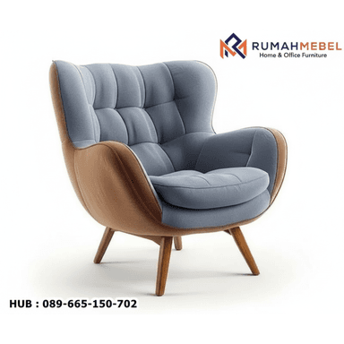 A modern armchair with a tufted upholstered seat and back, featuring a contrasting brown material on the outer shell and wooden legs. The armchair has a curved silhouette and a high back. — 3D model (AI enhanced source)