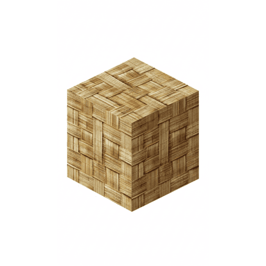 A cubic ottoman featuring a tightly woven rattan or bamboo pattern in natural light brown tones, appearing sturdy and suitable for seating or as a side table. — 3D model (AI enhanced source)