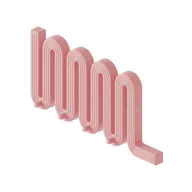 A contemporary wall-mounted coat rack featuring a distinctive wavy, zigzag design with integrated hooks, presented in a matte pink finish. — 3D model (AI enhanced source)