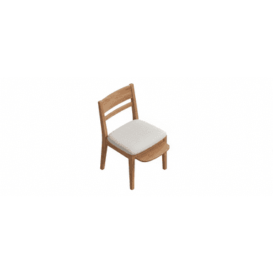 A modern, low-profile chair featuring a light-toned wooden frame and a light gray upholstered seat pad. It has a distinctive design with a slatted backrest and one front leg extended to form an integrated, flat wooden footrest or side platform. — 3D model (AI enhanced source)
