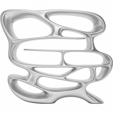 A contemporary, organically shaped bookshelf with multiple open compartments of varying sizes and irregular forms. The design features flowing, curved lines, creating a sculptural and fluid aesthetic. It appears to be a freestanding unit with a base that provides stability. — 3D model (AI enhanced source)