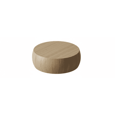A minimalist, round coffee table crafted from light-toned wood, featuring a solid drum-like silhouette where the top and base are seamlessly integrated. — 3D model (AI enhanced source)