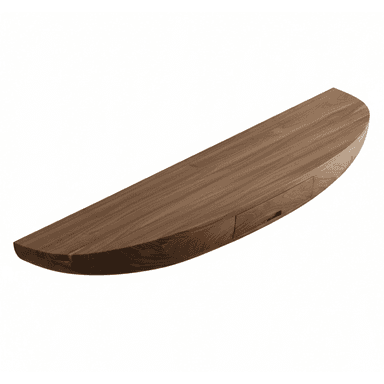 A minimalist, semi-circular floating console table crafted from dark walnut wood. The table features a smooth, polished surface and a gracefully curved front edge. An integrated drawer with a subtle finger pull is seamlessly incorporated into the front face, maintaining the clean lines of the design. The piece is designed to be wall-mounted, providing a space-saving and modern aesthetic. — 3D model (AI enhanced source)