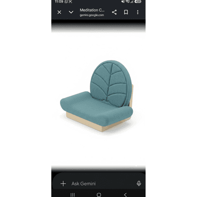 A modern low-profile floor chair featuring a distinctive leaf-shaped backrest. The seat and backrest are upholstered in a teal or aqua blue fabric, with the backrest exhibiting quilted stitching that delineates the leaf veins. The base is constructed from light-colored wood, providing a stable, ground-level foundation for the upholstered components. The design emphasizes a blend of organic form and contemporary minimalism. — 3D model (AI enhanced source)