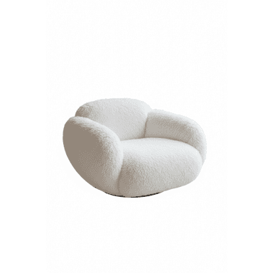 A contemporary white lounge chair upholstered in a textured boucle fabric, featuring a rounded, sculptural, and legless design. — 3D model (AI enhanced source)