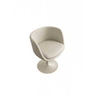 A modern accent chair with a rounded, upholstered seat and back, supported by a single, flared pedestal base. The chair has a low profile and appears to be designed for comfort and aesthetic appeal. — 3D model (AI enhanced source)
