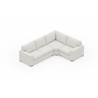 A light-colored, L-shaped sectional sofa composed of multiple seating modules. The sofa features upholstered cushions for the seat and back, and clean, geometric lines. It rests on short, dark-colored block feet. — 3D model (AI enhanced source)