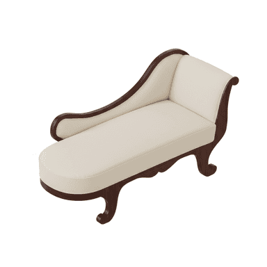 A classical style chaise lounge featuring a dark-stained wooden frame with intricate curves and scrolled details, upholstered in a light cream fabric. — 3D model (AI enhanced source)