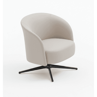 A contemporary lounge chair with a continuous, curved, fully upholstered body in a light beige material, supported by a matte black four-star swivel base. — 3D model (AI enhanced source)