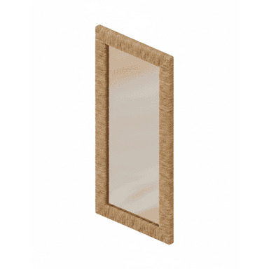 A rectangular wall mirror featuring a frame constructed from tightly woven natural fibers, likely jute or seagrass, in a light brown, natural hue. The mirror has a clean, unframed reflective surface set within the textured border. — 3D model (AI enhanced source)