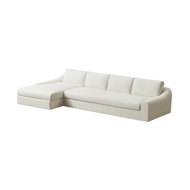 A light-colored contemporary sectional sofa featuring a right-hand chaise lounge component, plush seating, and subtly curved arms. — 3D model (AI enhanced source)
