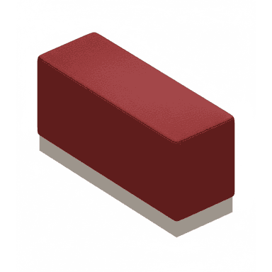 A minimalist, rectangular upholstered bench featuring a deep red fabric top and a contrasting light gray plinth base. — 3D model (AI enhanced source)