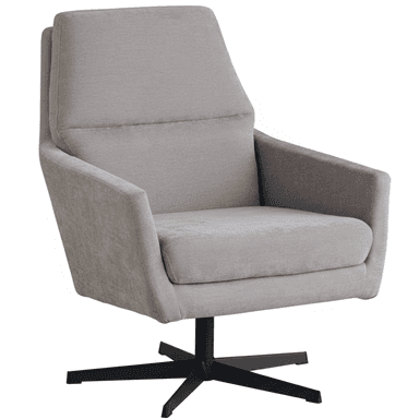 A modern, high-back lounge armchair upholstered in light gray fabric, featuring a comfortable, enveloping design and a four-star matte black metal swivel base. — 3D model (AI enhanced source)