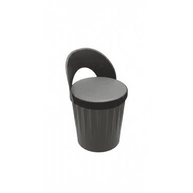 A modern, monochromatic dark gray stool featuring a cylindrical base with vertical fluting and a rounded backrest. The seat is cushioned and upholstered in a contrasting textured fabric, likely for grip. The backrest is low, curved, and incorporates a cut-out design that serves as a handle. The stool is designed for compact, functional seating with a contemporary aesthetic. — 3D model (AI enhanced source)