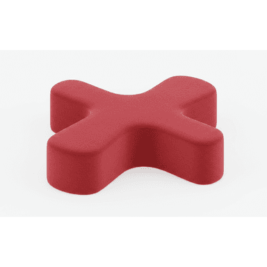 A vibrant red upholstered modular seating unit, characterized by its distinctive X-shaped or four-lobed design. The entire piece is covered in a textured red fabric, and all edges are softly rounded, creating a smooth and inviting aesthetic. It appears to be a contemporary design suitable for flexible lounge arrangements. — 3D model (AI enhanced source)
