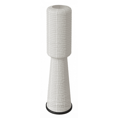 A floor lamp with a cylindrical, accordion-pleated shade atop a tapering base, also with accordion pleats. The base terminates in a dark, circular foot. The construction appears to be paper or a similar thin material for the shade and upper body, stretched over a frame. — 3D model (AI enhanced source)
