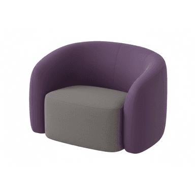 A modern upholstered tub accent chair featuring a seamless purple back and integrated arms, paired with a contrasting grey fabric seat cushion. — 3D model (AI enhanced source)