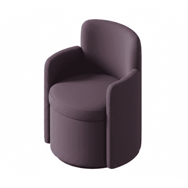 A modern armchair with a curved backrest and integrated armrests. The seat and base are cylindrical, creating a compact and enveloping form. The upholstery has a subtle textured finish. — 3D model (AI enhanced source)