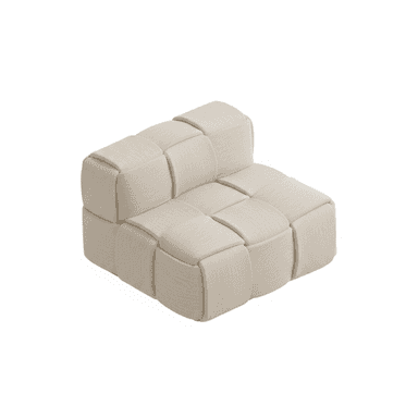 A modular armchair with a unique woven design. The armchair features a low profile and is upholstered in a textured fabric. The construction appears to be modular, with individual cushioned sections forming the seat and backrest. — 3D model (AI enhanced source)