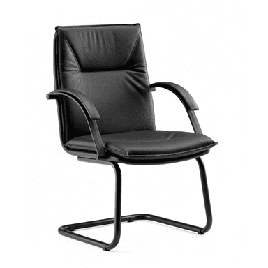A black office chair with a cantilever base, upholstered in faux leather with padded seat, backrest, and armrests. — 3D model (AI enhanced source)