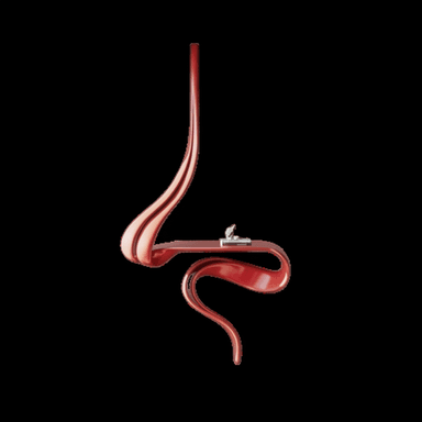 A highly sculptural, glossy red wall-mounted console table featuring a fluid, serpentine design with a minimalist flat surface. — 3D model (AI enhanced source)