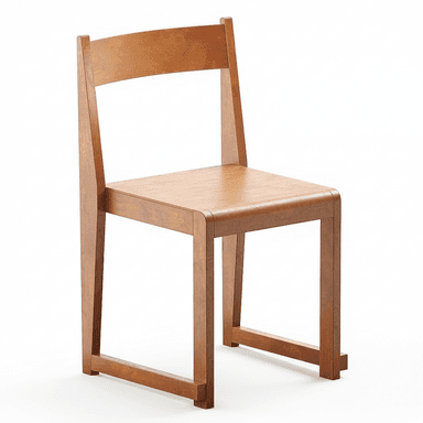 A modern, armless side chair constructed entirely from solid wood, featuring a light brown finish, a subtly curved backrest, and a squared seat. — 3D model (AI enhanced source)