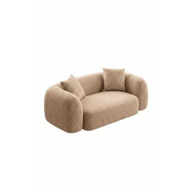 A contemporary two-seater sofa, or loveseat, upholstered in a beige textured fabric with soft, rounded armrests and back. — 3D model (AI enhanced source)