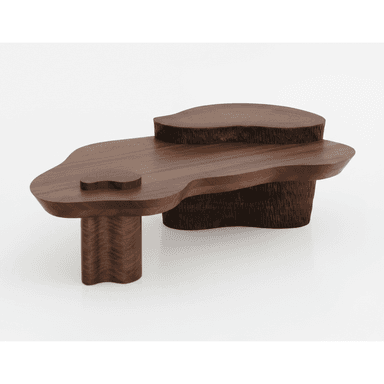 A sculptural, multi-tiered coffee table made from dark wood with an organic, irregular shape. — 3D model (AI enhanced source)