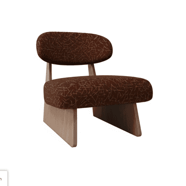 An armless lounge chair featuring a low-profile design with separate, rounded seat and back cushions. The upholstery is a dark reddish-brown fabric with a lighter, abstract geometric pattern. The base and the support for the backrest are constructed from light-colored wood, showcasing a minimalist and contemporary aesthetic. The chair is depicted against a plain white background, suggesting a studio shot or a 3D render. — 3D model (AI enhanced source)