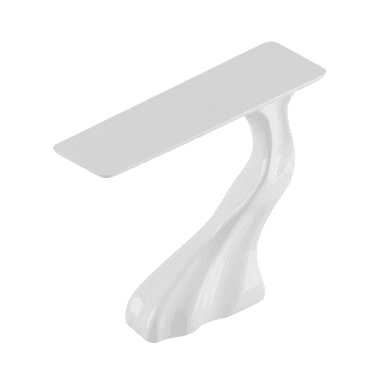 A modern, sculptural console table with a rectangular top and a sinuous, flowing base, all rendered in a high-gloss white finish. — 3D model (AI enhanced source)