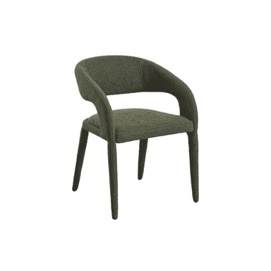 An upholstered armchair with a continuous curved back and integrated armrests, all covered in a textured dark green fabric, standing on four tapered legs. — 3D model (AI enhanced source)