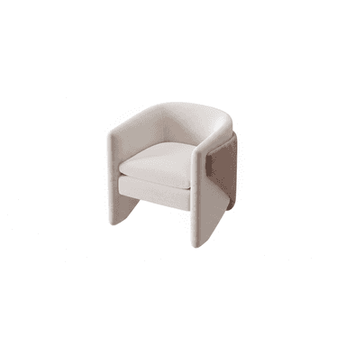 A compact, contemporary upholstered armchair featuring a curved barrel-back design with integrated armrests and a two-tone fabric upholstery. — 3D model (AI enhanced source)
