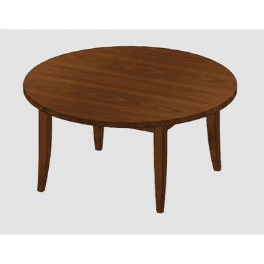 A minimalist round coffee table constructed from dark brown wood, featuring a smooth circular tabletop supported by four sturdy, tapered legs. The design is clean and understated, emphasizing the natural wood grain. — 3D model (AI enhanced source)