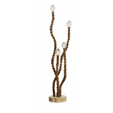 A tall floor lamp featuring multiple intertwined stems crafted to resemble bamboo, rising from a solid marble pedestal base and topped with clear, textured spherical glass shades. The design evokes an organic, naturalistic aesthetic. — 3D model (AI enhanced source)