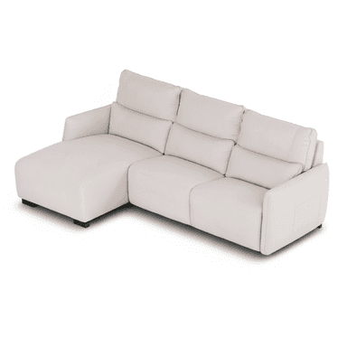 A modern, light-colored sectional sofa featuring a left-hand chaise lounge, plush back cushions, and a streamlined design with low-profile arms and recessed feet. — 3D model (AI enhanced source)